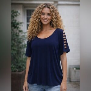 Michael Kors Solid Navy Blue Top